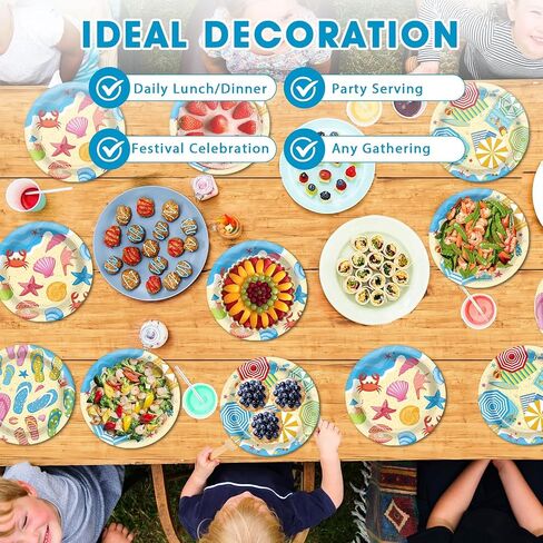 OBUSATT 100Pcs Summer Beach Party Plates Hawaiian 9 Inch Dinner Dessert Paper Plates Disposable Umbrella Flip Flops Tableware Cake for Summer Pool Tropical Birthday Party Decorations Supplies Favor in Saudi Arabia