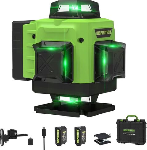 دليل محاذاة ثلاثي الأبعاد لمستوى الليزر من INSPIRITECH، 3 × 360 درجة أفقيًا وعموديًا 12 خطًا متقاطعًا، أداة تسوية الليزر ذات الشعاع الأخضر لجدار السقف الأرضي مع بطاريتي ليثيوم in Saudi Arabia
