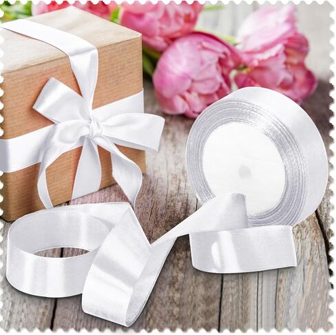 Luomorgo 1 Inch White Satin Ribbon, 25 Yards Solid Color Ribbon, Fabric Ribbon for Gift Wrapping, Flower Bouquet, DIY Craft, Sewing, Wedding, Birthday Party Decorations in Kuwait