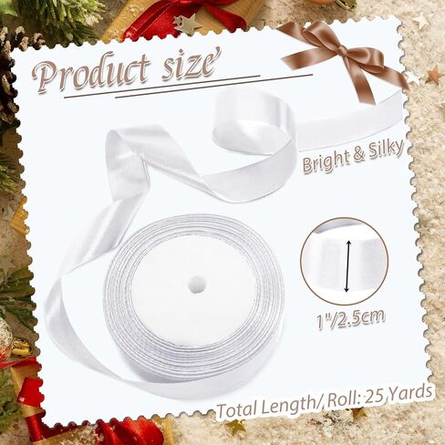 Luomorgo 1 Inch White Satin Ribbon, 25 Yards Solid Color Ribbon, Fabric Ribbon for Gift Wrapping, Flower Bouquet, DIY Craft, Sewing, Wedding, Birthday Party Decorations in Kuwait