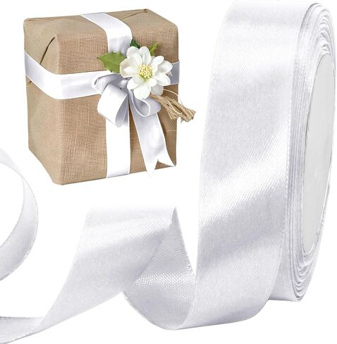 Luomorgo 1 Inch White Satin Ribbon, 25 Yards Solid Color Ribbon, Fabric Ribbon for Gift Wrapping, Flower Bouquet, DIY Craft, Sewing, Wedding, Birthday Party Decorations in Kuwait