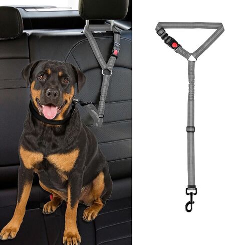 Dog Cat Safety Seat Belt Strap Car Headrest Restraint Adjustable Nylon Fabric Dog Restraints Vehicle Seatbelts Harness (Blue, No Elastic Bungee-1pcs) in Saudi Arabia