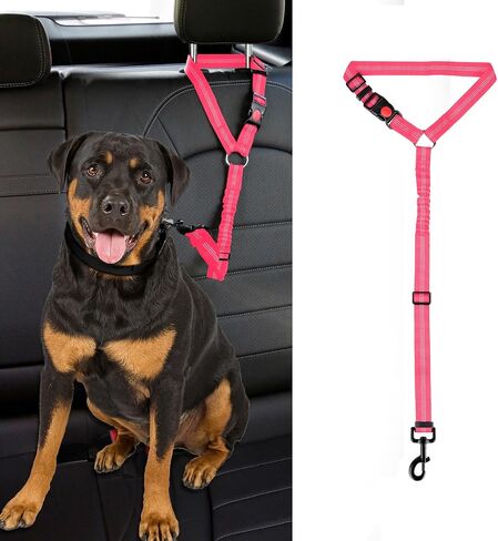 Dog Cat Safety Seat Belt Strap Car Headrest Restraint Adjustable Nylon Fabric Dog Restraints Vehicle Seatbelts Harness (Blue, No Elastic Bungee-1pcs) in Saudi Arabia