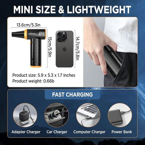 Compressed-air-Duster-Mini-Jet-Blower-Keyboard Cleaner-air Blower 300000 RPM -10000mAH-Replace can of air-car air dusters-Electric pc Duster-Turbo Fan-Cordless Cleaning Kits (Black) in Kuwait