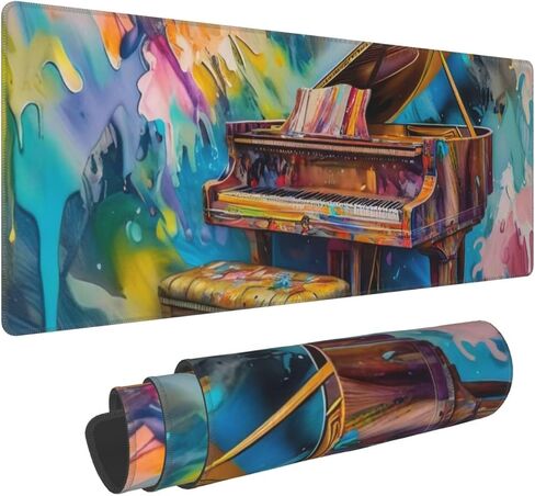 Gaming Mouse Pad, Large Non-Slip Rubber Base Mousepad, Keyboard Mouse Mat, Desk Pad with Stitched Edges, 31.5x11.8inch, Oil Painting of Piano in Kuwait