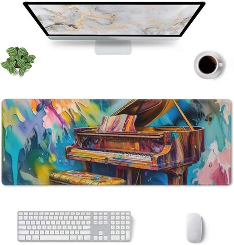 Gaming Mouse Pad, Large Non-Slip Rubber Base Mousepad, Keyboard Mouse Mat, Desk Pad with Stitched Edges, 31.5x11.8inch, Oil Painting of Piano in Kuwait