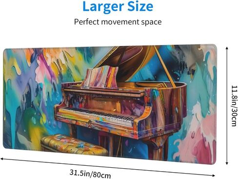Gaming Mouse Pad, Large Non-Slip Rubber Base Mousepad, Keyboard Mouse Mat, Desk Pad with Stitched Edges, 31.5x11.8inch, Oil Painting of Piano in Kuwait