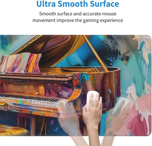 Gaming Mouse Pad, Large Non-Slip Rubber Base Mousepad, Keyboard Mouse Mat, Desk Pad with Stitched Edges, 31.5x11.8inch, Oil Painting of Piano in Kuwait