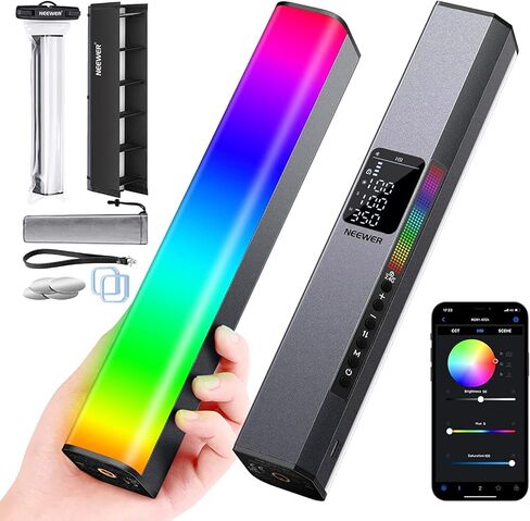 نيوير عصا اضاءة RGB مع تحكم 2.4 جيجا/تطبيق، خلاط اضاءة RGB مطور 360 درجة قابل للمس، عصا اضاءة LED للتصوير الفوتوغرافي والفيديو مع 2500-10000 كلفن، CRI/TLCI97+، 18 مشهد، بطارية 7.4 فولت/31 واط في in Kuwait