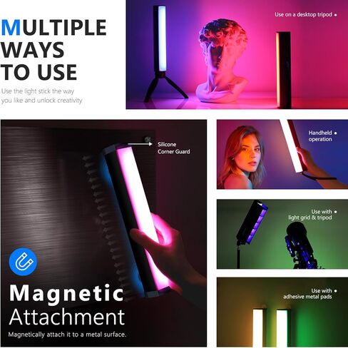 نيوير عصا اضاءة RGB مع تحكم 2.4 جيجا/تطبيق، خلاط اضاءة RGB مطور 360 درجة قابل للمس، عصا اضاءة LED للتصوير الفوتوغرافي والفيديو مع 2500-10000 كلفن، CRI/TLCI97+، 18 مشهد، بطارية 7.4 فولت/31 واط في in Kuwait