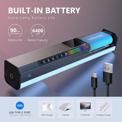 نيوير عصا اضاءة RGB مع تحكم 2.4 جيجا/تطبيق، خلاط اضاءة RGB مطور 360 درجة قابل للمس، عصا اضاءة LED للتصوير الفوتوغرافي والفيديو مع 2500-10000 كلفن، CRI/TLCI97+، 18 مشهد، بطارية 7.4 فولت/31 واط في in Kuwait