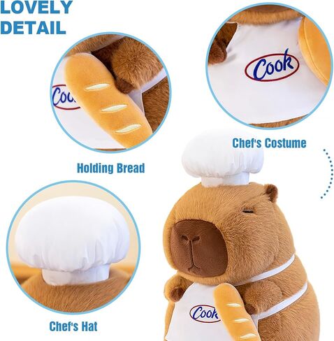 Ditucu Cute Capybara Plush with Cooking Chef Hat Bread Capibara Stuffed Animal Soft Plushies Toys Hugging Gifts for Kids Brown 13.7 inch in Saudi Arabia