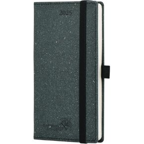 Poprun 2025 Pocket Weekly Planner - مخطط معاد تدويره [3.5 "× 6.5" - غطاء صلبة من الجلد الإيطالي] ، 2025 تقويمًا شهريًا يوميًا للأجنثة اليومية مع الجيب الداخلي - اللون الرمادي الأسود