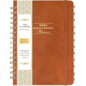2025 Planner - Planner 2025, 6.3" x 8.4", JAN 2025 - DEC 2025, 2025 Planner Weekly Monthly, Hardcover, Spiral Bound, Brown, Tabs, Perfect Organizer
