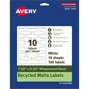 Avery Avery Ecofriendly Recycled Frand Labels ، 1.5 "× 3.5" ، ملصقات فرقة السيجار ، أبيض غير لامع ، لاصق دائم ، طباعة إلى حافة ، ليزر/نفثة الحبر ، 100 إجمالي