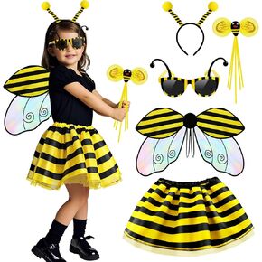 LATOCOS 5PCS Girls Bee Costume Kids Toddler Bumblebee Wings Tutu مع نظارات تاج العقب