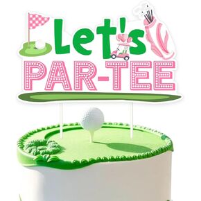 Jollyboom Golf Birthday Party Decorations Girl ، Let's Par-tee Cake Topper Pink Golf تحت عنوان Party Decord على الوجهين للطباعة للنساء اللوازم الرياضية للعيد الجولف.