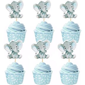 24 Pack Elephant Cupcake Topcake Birthday Cupcake تختار الجنس تكشف عن زخارف كعكة الفيل للبنين أو الفتيات استحمام الطفل فيل.