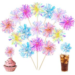 50pcs ألعاب نارية لطيفة عيد ميلاد سعيد كب كيك أعلى القبعات ، رقائق ألعاب نارية القبعات العليا لحفلة عيد ميلاد سعيد ، نجمة البراقة باتسل كب كيك توبيبر لتوفيات الحفلات الديكور الكيك