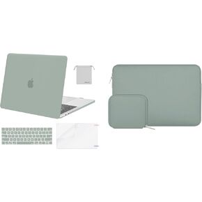 MOSISO Compatible with MacBook Pro 13 inch Case M2 2024-2016 A2338 M1 A2251 A2289 A2159 A1989 A1708 A1706, Plastic Hard Shell&Neoprene Sleeve Bag with Small Case&Keyboard Cover, Antique Green