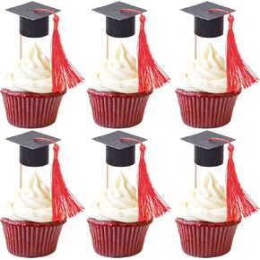 24 PCS 2025 CAPTUATION CAP CUPCAKE TOPPERS مع صف شرابة من 2025 تهانينا CAD CAPCAKE تختار زينة التخرج لحفلات التخرج لعام 2025 لوازمة كعكة الدراسات العليا في المدرسة الأزرق