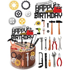 24 PCS Tools Cake Topper Cake Cake Topper Toolbox Wrench Wretch Hammer Screamdivers Plier Handsaw Tape Measis