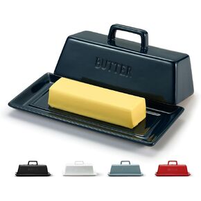 Kook Ceramic Butter Dish with Lid, Kitchen Countertop Butter Keeper, Serving Tray with Cover, Storage Container, Holds 1 Stick, Microwave and Dishwasher Safe, White