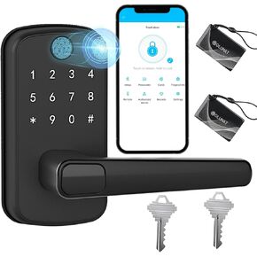 Smart Door Lock with Handle: Keyless Entry Door Lock with Keypad, Fingerprint, and App Control - Biometric Door Lock for Home Security - Easy Installation (Silver Gray)