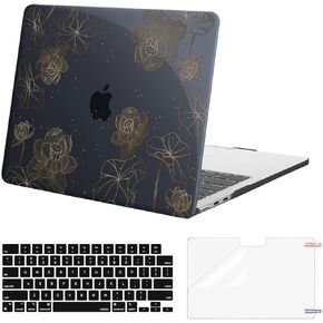 MOSISO Compatible with MacBook Air 13 inch Case 2025 2024 2023 2022 M4 A3240 M3 A3113 M2 A2681, Plastic Lotus Scenery Hard Shell&Keyboard Cover&Screen Film for MacBook Air 13.6 inch Case, Black