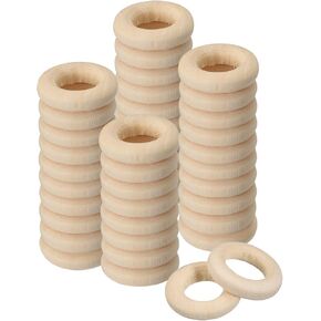 UXCELL 60PCS 35 مم (1.4 بوصة) حلقات خشبية طبيعية ، ودوائر خشبية غير مكتملة سميكة 6 مم لصياغة DIY ، والحياكة ، والماكرين ، والقلادة