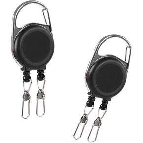 2 Piece Heavy Duty Double Pull Retractable Keychain, Tactical ID Badge Holder with 2 x 23.6 Inch Nylon Cord, 0.86 Ounce (Self-Hooking Waist)