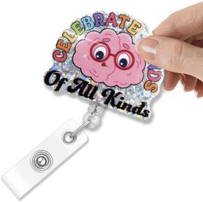 احتفل بعقول من جميع أنواع حامل الشارة القابلة للسحب ، المضحكة المضحكة ADHD التوعية التوعية ، هدية بادج هدية للمعلم المسبق BCBA ECSC ، هدية خاصة في التنوع العصبي ، قبول مرض التوحد