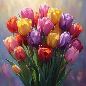 VCLKDIY Colorful Tulip Diamond Art Kits for Adults, 5D Diamond Painting Kits for Adults Beginners, DIY Full Round Drill Diamond Dot Painting Gem Art Kits for Adult, Home Wall Decor 13.8x13.8 Inch
