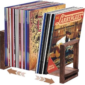 Vinyl Record Storage Stand, Holds 70+ LPs, Solid Wood No-Assembly Record Holder with Adjustable Side Panels – Fits 7" & 12" Albums, Portable Tabletop Display for Home or Studio