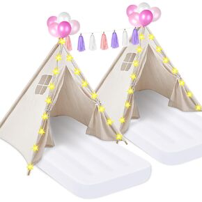 PLULON 4 Pack Teepee Tent for Kids Bulk Kids Sleepover Tents with Inflatable Airbed and Tent Decorations Play Tent Slumber Party Indoor Teepee Tents for Girls Boys Outdoor - White in Kuwait