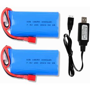 7.4v 2000mah Li-ion بطارية مع Deans t Plug Pluge RC تتناسب مع Wltoys 4WD شاحنات RC عالية السرعة مع شاحن بطارية 7.4 فولت