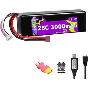 3s 11.1v 3000mah 25c (Burst 70c) Lipo Battery with t plug (Red) ، Fit for MJX Angry Snail RC Racing Car مثل 14303 ، 16207 ، 16208 ، 14209 ، 14210 ، 16210 ، 14301 ، 14302 1/10 1/8 Scale ، مع Charger ،