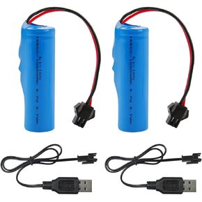 3.7V 1000mAh LI-ion بطارية قابلة لإعادة الشحن 2-Pack SM-2P مع شاحن USB لسيارات التحكم عن بُعد Toy Monster Off-Road Car Car RC