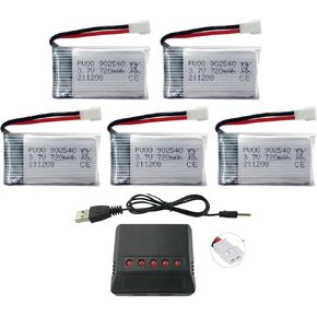 ملحق 5pcs 3.7v 720mAh بطارية Lipo مع شاحن 5-in-1 لشاحن Syma X5C X5C-1 X5A X5SC X5SW H5C V931 S5C FQ36 UFO 3000 UDI U45W T5W