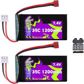 7.4v 1200mah 35c t plug (Red) Lipo بطارية Lipo ، تناسب HBX Bezgar RC Car متوافق مع حوالي 1/10 ، 1/12 ، 1/16 ، 1/18 مقياس سرعة التحكم عن بُعد مع إنذار جهد منخفض