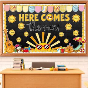 Summer Shine Bright Sun Bulletin Board هنا يأتي إلى شرطة Sun Paper Clatouts Decorations Tropical Beach Name Tags for Teash to School Catery Chalkboard Decord Decor