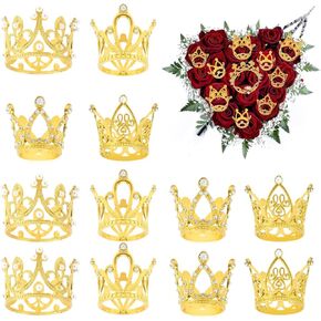Gold Crown Cake Topper ، تيجان لباقات الزهور 12 مساءً تيجان الذهب المصغرة لترتيبات زهرة الأميرة