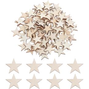 jjunw 100 pcs نجوم خشبية ، شكل نجوم شكل خشب غير مكتمل ، 1 بوصة نجمة خشبية الحرف الحلي النجوم الخشبية ، قواطع النجوم الخشبية لـ DIY Crafts Party Project Project