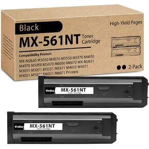 MX560NT MX561NT MX-561NT Black Toner Cartridge Replacement for Sharp MX-561NT MX 561NT for MX-M2630 M3050 M3070 M3550 M3570 M4050 M4070 M5050 M5070 M6050 Printers, 2 Pack MX-561NT Toner Cartridges