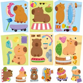 Cy2side Capybara Face ملصقات ملصقات - 36pcs حيوان كرتون لطيف يصنع ألعاب ملصقات الوجه للأطفال مكافأة المدرسة تجعل من حفلات الحيوانات المضحكة الخاصة بك DIY Kawaii Capybara ألعاب الأنشطة