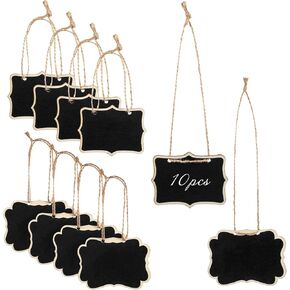 10 حزمة Mini Chalkboard Tags مع سلسلة ، علامات السبورة الصغيرة العلامات Blackboard Slate Decanter ، معلقة علامات خشبية الحزب بوفيه اسم الطعام معلقة Blackboard Scsage Board Board