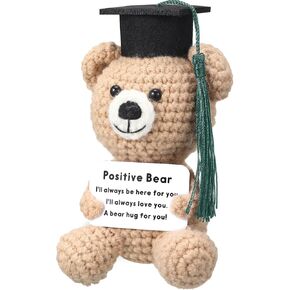 Gerrii Graduation Positive Crochet Bear Gifts Small Inspirational Class of 2025 Grad Bear Gift with Graduation Cap Tassel for Middle High School College Grad Party Stuffer(Pink,Pink)