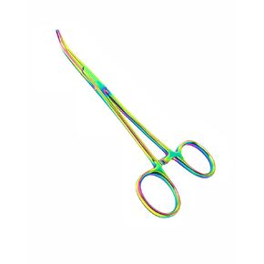 Kelly Hemostat Forceps 5.5" Curved German Stainless Steel with Multi Color Rainbow Plasma Titanium Coating by Artzone