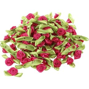 100Pcs Red Mini Satin Ribbon Rose Flower Leaf Wedding Decor Appliques Sewing DIY Main，Convenient and Attractive Trim and Embellishments