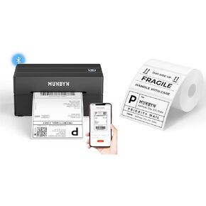 MUNBYN 130B Bluetooth Thermal Label Printer+3x2 Inch White Thermal Labels